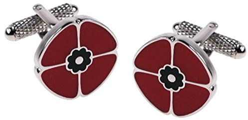 Novelty Red Poppy Remembrance Cuff Link & Gift Box In Polished Stainless Steel By Onyx Art - CK861