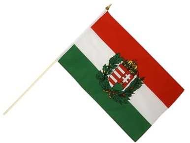 STOCK Bandiera/Stock Bandiera UNGHERIA con Stemma + GRATIS Sticker, bandiera fritze®, Stockflagge 30 x 45 cm