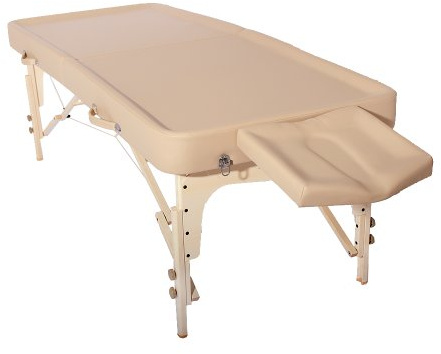 Promafit Mobile Ayurveda Profi Massageliege aus Holz - 202 cm x 81 cm - 2 Zonen - Klappbar - mit Kopfpolster, Tasche etc. - leicht zu reinigen - höchste Qualität - Perfekt für Ölmassage (Beige)