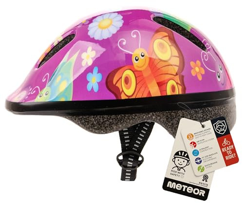 meteor® Cykelhjälm barn- och ungdomshjälmar: Cykelhjälm hjulsport skateboard inlines-skridskoåkning BMX Scooter – utvecklad för den yngsta användarens säkerhet flerfärgad fjäril XS 44-48 cm