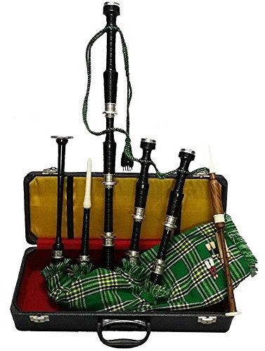 Great Highland Dudelsack aus Palisander, schwarze Oberfläche, silberfarbene Halterungen in fester Box, mit Tutor-Buch (Republik Irland)