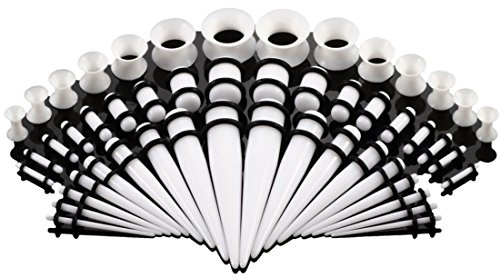 BOOM Dehnstäbe Tunnel Set 1.6-10mm Dehnset Acryl Dehnstab Taper Dehnungstäbe Silikon Ohr Tunnels 3mm 4mm 5mm 6mm 8mm 10mm 12mm Plugs 50 Stück Schwarz Blau Türkis Weiß Klar Expander Damen Herren