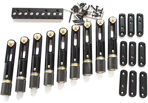 Ein Set mit 9 Saiten, schwarzer Einzelkopflos-Bassbrücke.