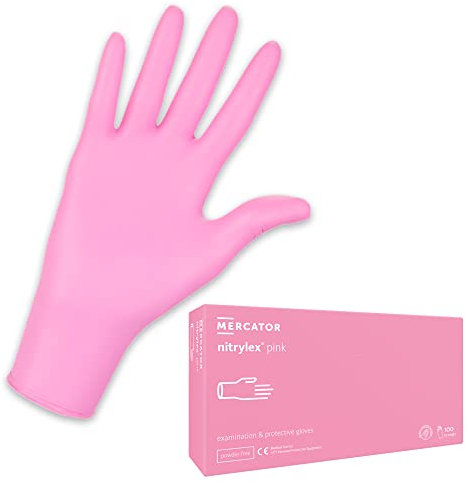 MERCATOR MEDICAL Nitrylex Gants d'Examen en Nitrile, Sans Poudre, Lot de 100, Rose, Taille M