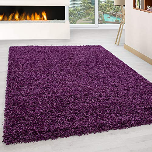 HomebyHome Shaggy Teppich Wohnzimmer 160x230 cm - Shaggy Teppich Hochflor Lila Extra Weich und Flauschig - Langflor Teppiche für Schlafzimmer, Küche, Flur - Carpet, Halı, Kilim
