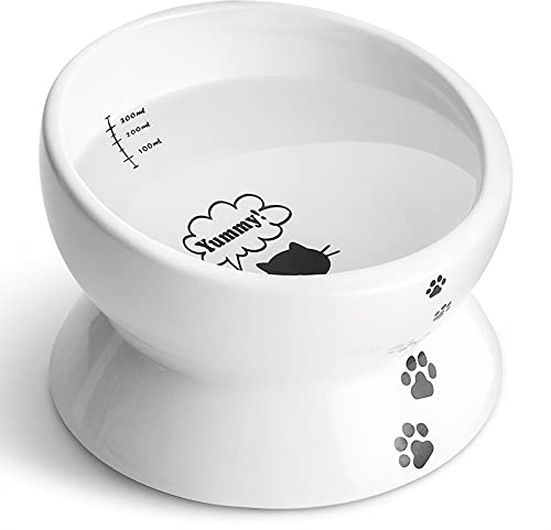 Y YHY Elevated Cat Food Bowl, Raised Food and Water Bowl for Cat and Small Dog, Tilted Ceramic Water Bowls No Spill,15oz, Dishwasher Safe