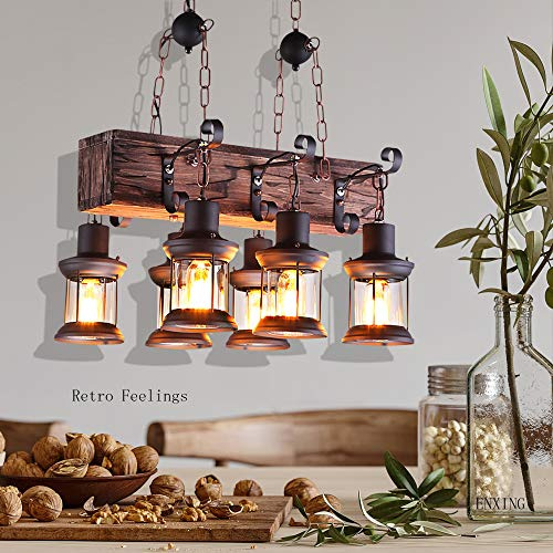 Holz Pendelleuchte Vintage Hängeleuchte Esstisch Esszimmer Pendellampe Industrial Metal Hängelampe Retro Deckenleuchte Bambus Rustikale Landhaus Leuchte Schlafzimmer Wohnzimmer (6 heads)
