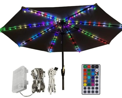 Sonnenschirm-Lichterkette mit Fernbedienung und Timer, 4 Modi, 104 LEDs, dekorative Beleuchtung für Regenschirme, Campingzelte, Outdoor-Dekoration