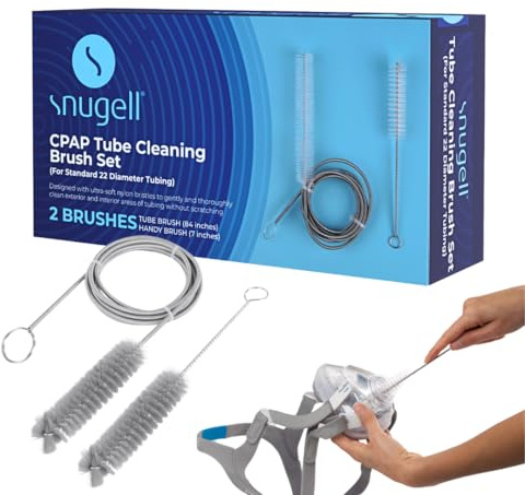 Snugell Spazzola per pulizia tubi e maschere CPAP |Diametro tubo 22 mm |Pulire l'esterno e l'interno di tubi e maschere |Spazzola flessibile (84 pollici) | Spazzola a portata di mano (7 pollici)