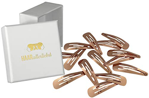 Haarallerliebst Haarspangen normale Länge für Kinder & Damen – 14 Stück in roségold glänzend (5 cm) inkl. Aufbewahrungsbox weiss – Ideal für normales Haar