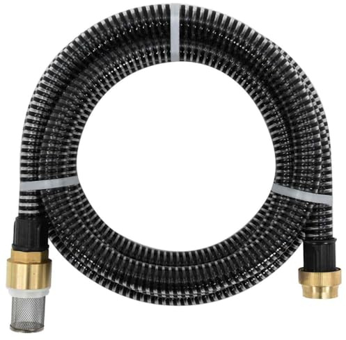 vidaXL Saugschlauch, Gartenschlauch mit Messing-Anschlüssen, Saugschlauchgarnitur Ansauggarnitur für Gartenpumpen Hauswasserwerke, Schwarz 1,1 15m PVC