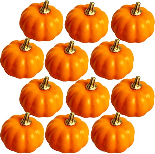12 Decoration Halloween Automne Citrouille Artificielles,Orange Ensemble Fall Decor Citrouille en Mousse Decorative Intérieur Exterieur,Mini Citrouilles pour Table Decoration,Thanksgiving,Noël