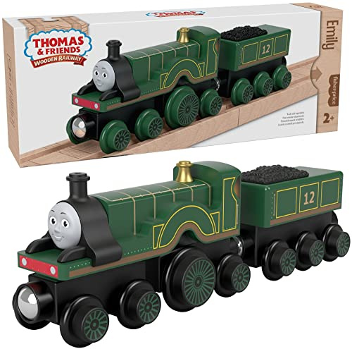 Thomas & Friends Holzeisenbahn, Emily Motor und Kohleauto, Schiebezug aus nachhaltig angebautem Holz für Kinder ab 2 Jahren