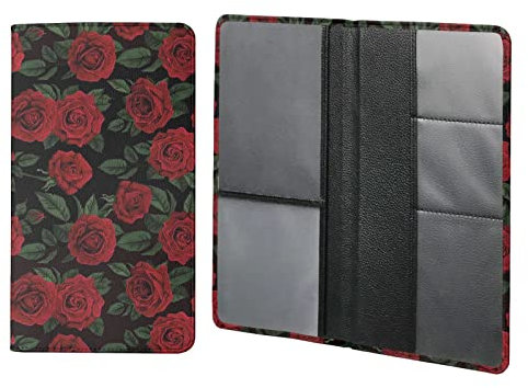 COEQINE Red Rose Print Registro de coche y seguro titular de documentos titular de la tarjeta 5 ranuras para tarjetas Guantera Organizador para licencia de conducir