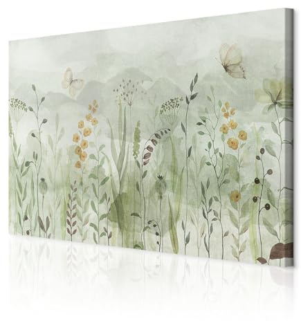 decomonkey Bilder Pflanzen 120x80 cm 1 Teilig Leinwandbilder Wandbild Wiese | Strukturleinwand, Holzkeilrahmen, Bild auf Leinwand, Kunstdruck, Wanddeko, Wohnzimmer, Wanddekoration, Blumen, Natur, Grün