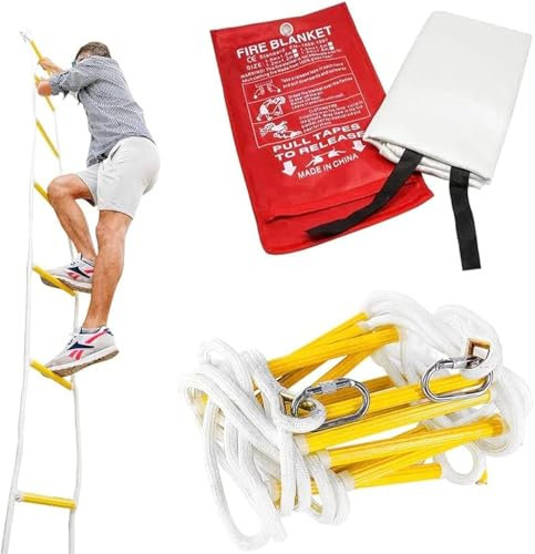 Feuerleiter für 2-stöckiges Haus 8m | Feuerfeste Decke für Zuhause | Notfallleiter |Feuer Lebensrettende Ausrüstung für die Familie | Rettungsleiter für den Notfall, rutschfest & Erweiterbar