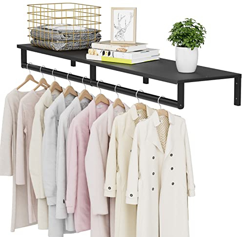 Audmore Wandmontierter Kleiderständer mit oberer Ablage, 117,9 cm, industrieller Kleiderständer, strapazierfähig, Metallregal mit Hängestange, Kleiderständer, Waschküchenregale, platzsparend