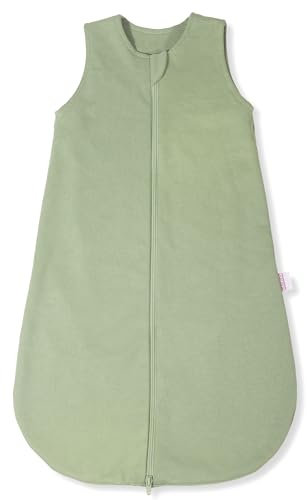MAKIAN Interlock Baby Schlafsack Light - Leichter Sommerschlafsack ohne Ärmel, 100% Baumwolle, ÖKOTEX Standard 100 geprüft (Olive, 90 cm)