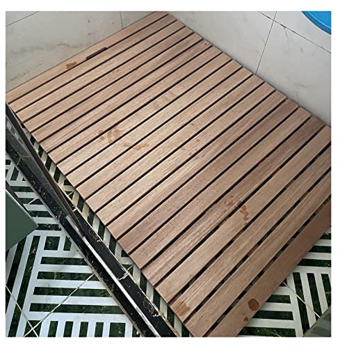 YJEUZCD Naturholz Dusche Bad Matte, Anti-Cracking Lamellen Spleißen Fußpolster, Badezimmer Rinnenboard, Tür Balkon Bodenpedal, (Farbe : Wood Color, Größe : 100x120cm)