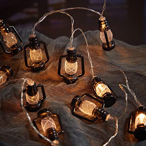 KINGCOO Lanterne rétro - Guirlande lumineuse d'extérieur - 3 m - 20 LED - Vintage - Kérosène - Lampe d'extérieur suspendue - Éclairage d'ambiance - Fonctionne avec piles - Pour le Ramadan, Bistro