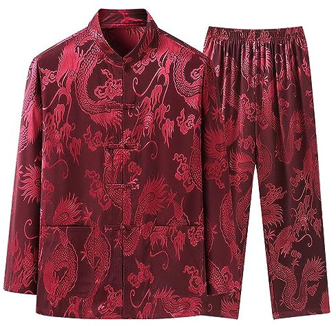 YEMYIQZ Kung Fu Uniform for Men Shirt Suit Chinese Traditional Tang Hanfu Martial Arts Wing Chun Tai Chi Training Cloth Jacket Pants