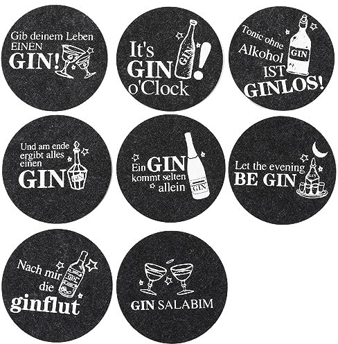 XIAONIU Untersetzer Gin Rund 8 Stück Gin mit Ginsprüchen, Glasuntersetzer Filz Gin Untersetzer, für Ginfans Ginliebhaber und Gintrinker (deutsche Sprüche)