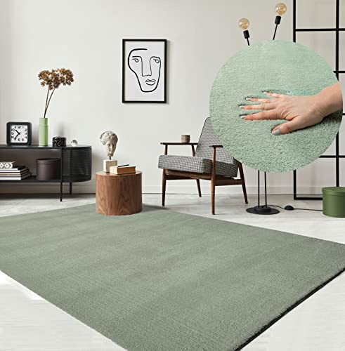 the carpet Relax Rug, Modern, Fluffy, Short Pile, Non-Slip Underside, Washable up to 30°C, Super-Soft, Fur Look, Green, 200 x 280 cm