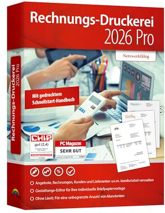 Rechnungsdruckerei 2026 PRO für Unternehmer und Handwerker - Rechnungen, Lieferscheine, Angebote, Auftragsbestätigungen, Mahnungen schreiben - kompatibel mit Windows 11, 10, 8.1, 7