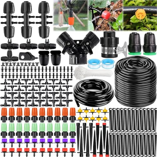 POWZOO 40M + 8M Kit di irrigazione a goccia,269 Pezzi DIY Micro Serra Automatica Sprinkler Gocce,Sistema di irrigazione da giardino,per piante da giardino,Giardino Irrigazione Kit.