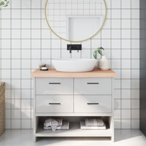 CIADAZ Waschtischplatte 100x30x6 cm Massivholz Unbehandelt, Arbeitsplatte, Holzplatte, Schreibtischplatte, Waschtischplatte, Küchenarbeitsplatte - 3156031