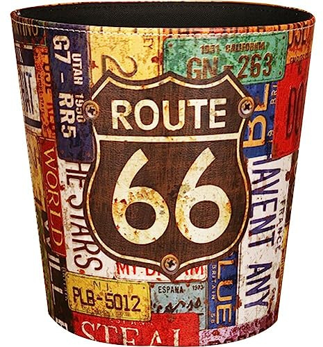 Poubelle en Cuir de Style européen, Poubelle à Motif de 66 Routes, Panier à Papier de Grande capacité sans Couvercle pour la Maison