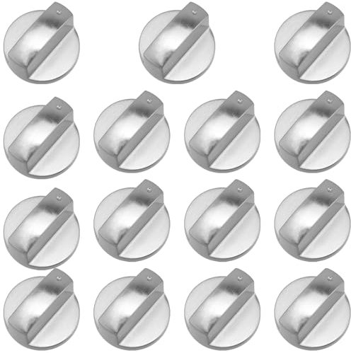 YUENPUN 15 PCS 8MM Gas Hob Switch Stove Knobs, 0 Degree Cooker Control Replacement Silver, Metal Gas Hob Knobs for Kitchen Cooker Oven Cooktop