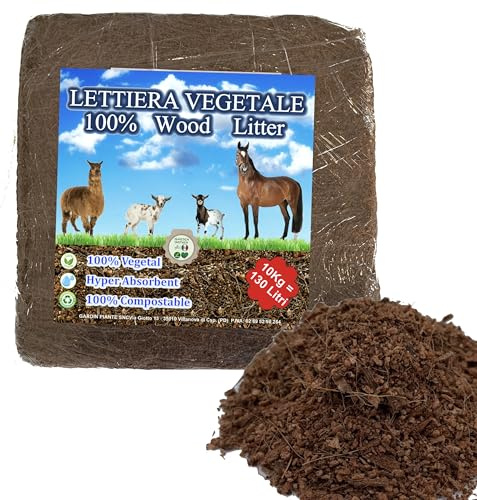 Wood Litter, Lettiera 100% vegetale per cavalli, animali da stalla e Avicoli a base di trucioli e fibra di cocco naturale e compostabile smaltibile nel WC super assorbente, antiodore (65 Litri)