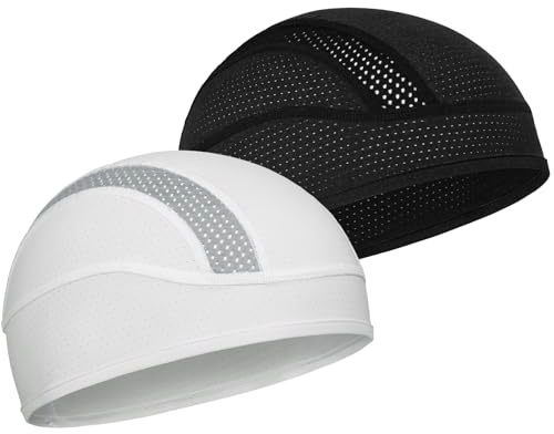 MELASA Cooling Mech Bonnet de vélo respirant avec doublure en forme de tête de mort Pour homme et femme Convient sous les casques, Noir/blanc, taille unique