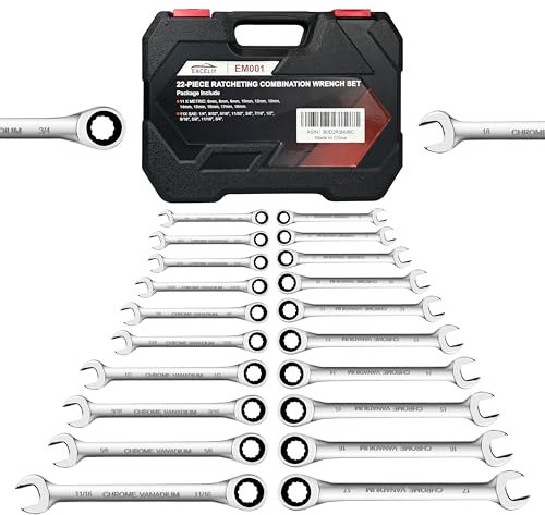 EACELIY 22-Piece Ratcheting Combination Wrench Set, SAE & Metric