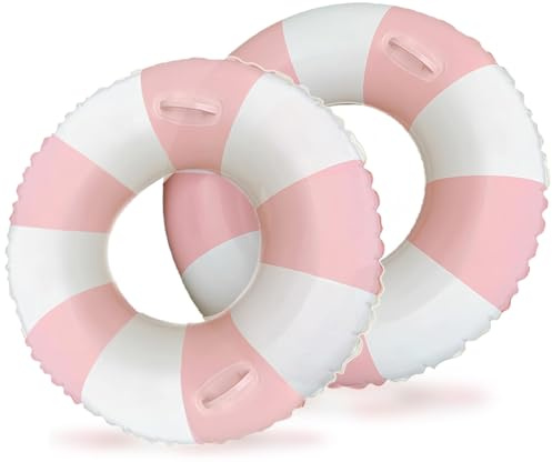 2PCS Stripe Pool Swim Ring with Handles Inflatable Pool Floats 35 Inch Water Fun Large Adult Swimming Pool Float for Beach Lake Summer Party (35IN P-Stripe)