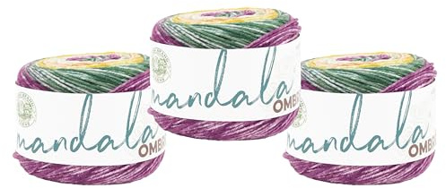 Lion Brand Yarn Mandala Ombré Yarn with Vibrant Colors, Soft Yarn for Crocheting and Knitting, Wonder, 3-Pack