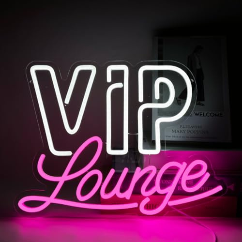 YUEYYNS VIP-lounge neonskylt, rosa-vita neonlampor, USB-kraft, för hotell, klubb, café, bar, kontor, köpcentrum, lekrum
