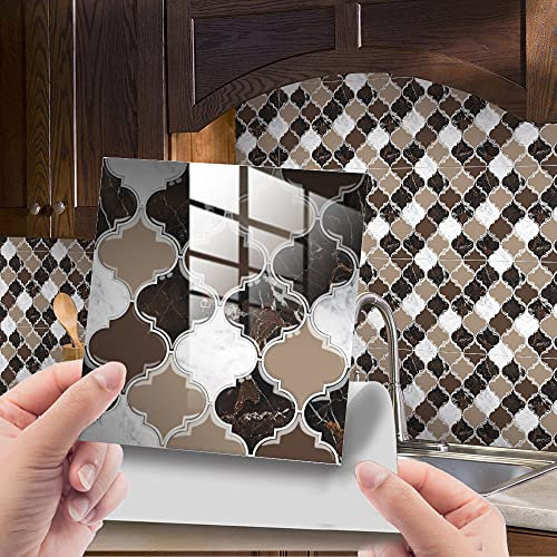 Fliesenaufkleber Beige Brown Geometrie Selbstklebende Klebefliesen, Wandfliesen Aufkleber,Wasserdicht Fliesensticker Fur Kuche Badezimmer Dekorative Stickerfliesen,Wohnzimmer Dekoration20X20Cm