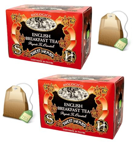 Sweet Herbs® | English Breakfast Tè Nero Biologico | Tè Nero Orientale Prima Colazione - 2 x 20 Filtri in Singole Bustine (60 Gr)