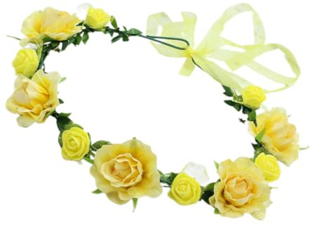 amangul Elegante fascia per capelli con fiori e coroncina, copricapo per carnevale, feste, spiaggia, matrimonio, cerimonia (giallo)