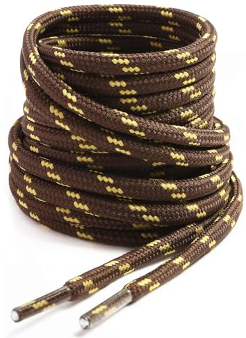 VSUDO Mörkbruna Stövletter Vuxna Skosnören 120 cm, Trekking Skosnören, Hållbara Arbetsskor Vuxna Stövlar Snören, Starka Vandringsskosnören (1 Par-Mörkbrun med Gula Prickar-120cm)