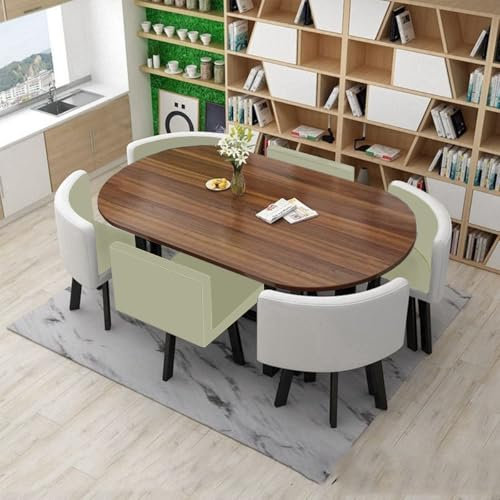 Oval Esstisch mit 6 Stühlen Set for Küche, Esszimmer, Oval Couchtisch Konferenztisch Meetingtisch, Küchentisch mit Stühlen for 6 Personen(4)