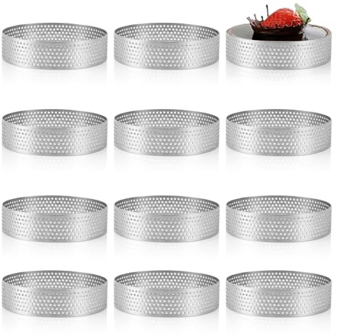 VIDETOL 12 Pièce Cercle a Patisserie, 8 cm Cercle a Tarte Perforé, Moule a Tarte en Acier Inoxydable pour Gâteaux, Cuisson, Mousse, Quiches, Tartes