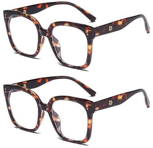 UILYNIU 2 Paires Lunettes Anti Lumière Bleue pour Femme, Surdimensionnées de la Mode, de Vue Ronde et pour Ordinateur