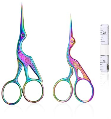 HDGSAFD 2 Forbici Piccole, 1 Righello Morbido A Doppia Faccia, Forbici da Cicogna in Metallo, Forbici da Ricamo Colorate, Forbici Multifunzione