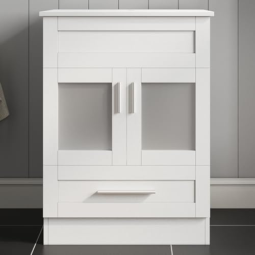 ARTETHYS Bathroom Sink Cabinet, 60cm Bathroom Storage Cabinet | Vanity Units with 2 Doors and a Drawer, Modern White Cabinets Free Standing Without Sink