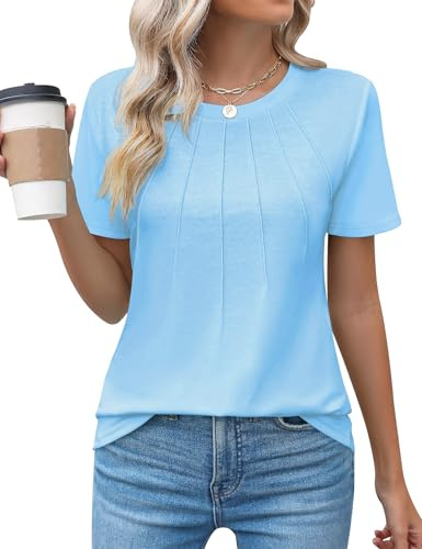 Chicrise Maglietta estiva da donna, a maniche corte, girocollo, casual, elegante, tinta unita, basic