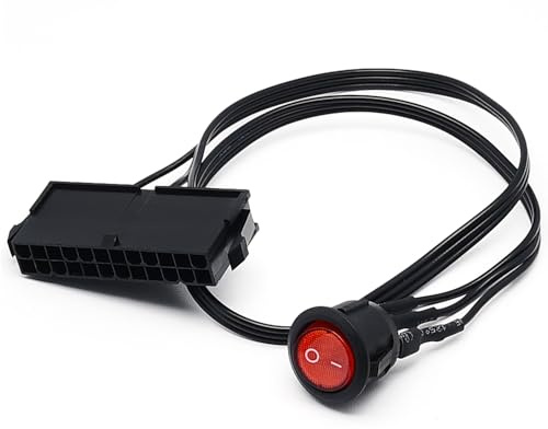 Surf Turtle 24Pin ATX Power Jumper Cable, Red LED Power On Off Switch Wire