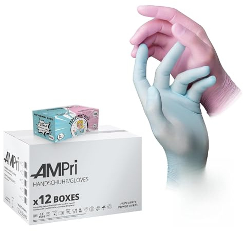 AMPRI Nitrilhandschuhe, mint, rosa, Farbenmix, 12 Box a 60 Stk, Größe XS